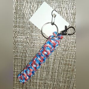 Hand Crafted Paracord Braided Keychain Red, White & Blue- Unisex